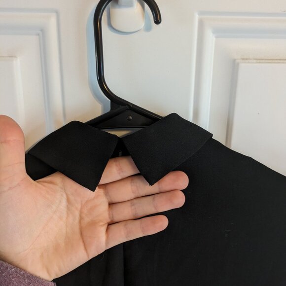 Catherine Malandrino Flowy Black High Neck V-Neck Blouse Bell Sleeves Peplum Sm - Picture 8 of 9